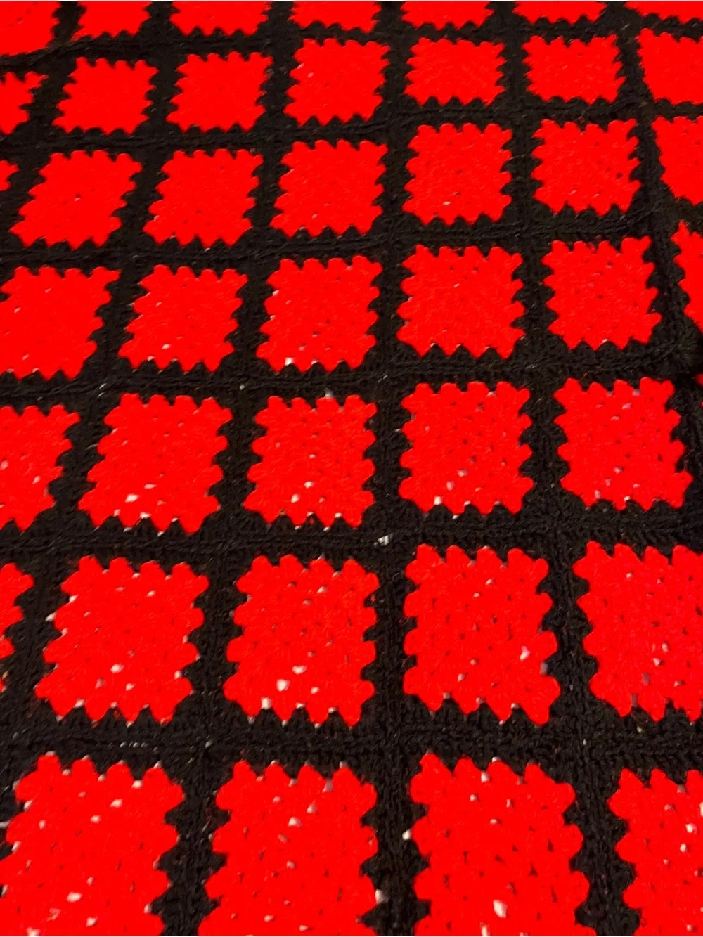 Handmade Granny Square Crochet Afghan Red Black Throw Blanket Vintage Roseanne